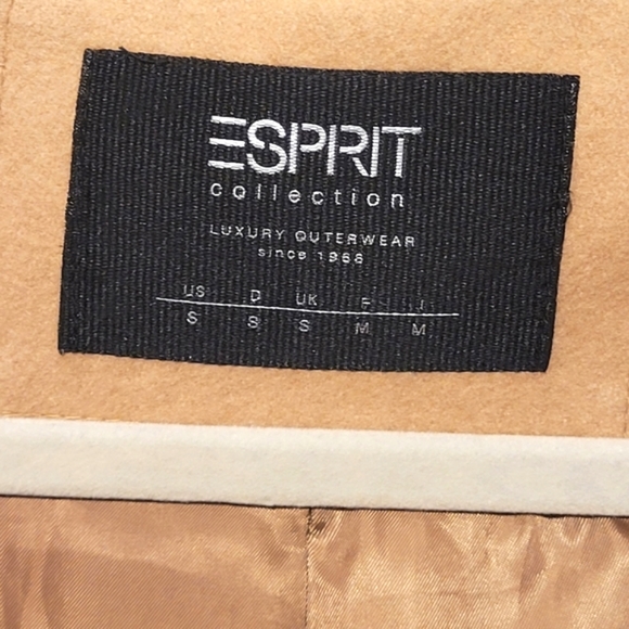 Espirit Luxury Wool-Blend Coat Faux Fur Trim Hood Camel Size Small - Picture 8 of 8